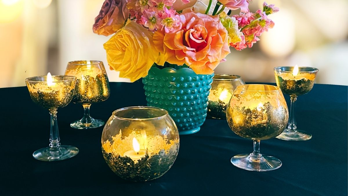 Easy Gold Leaf Candle Holders from Thrifted Glass | DIY Wedding&nbsp;Decor